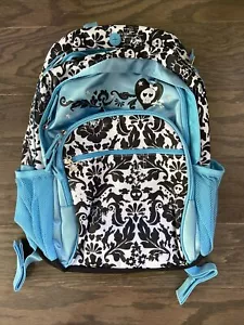 New Blue Black White Backpack Floral Skull School Bag - Picture 1 of 10