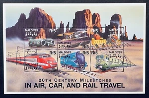 MALDIVES 20TH CENTURY MILESTONES IN AIR CAR TRAINS STAMPS SHEET OF 6 MNH 2000 - Picture 1 of 1