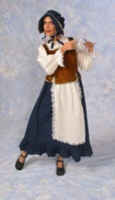 Barvarian/Pioneer/Ethnic Peasant Woman Costume 2Pc Navy/Br/Wht Dress & Bonnet - Image 1 of 4