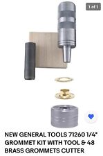 NEW GENERAL TOOLS 71260 1/4" GROMMET KIT WITH TOOL & 48 BRASS GROMMETS CUTTER 