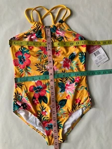 Kanu Surf Swimsuit Girls 14 Yellow Mango Floral One Piece Halter Brooke 7555 - Picture 1 of 5