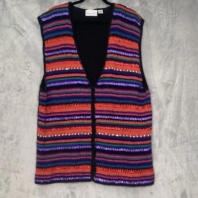 Chaleco de Colección Ajuste Imagen Cinta a Rayas Ganchillo Retro Loco Arco Iris Plus Talla 26 Foto 1 de 4