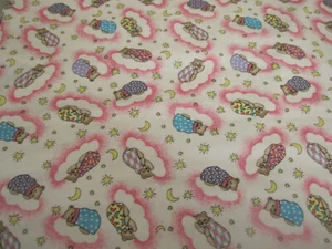 Cotton Fabric Flannel Cute Bears Sleeping on Clouds Multicolored BTY x46 - Picture 1 of 6