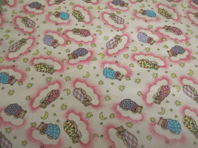 Cotton Fabric Flannel Cute Bears Sleeping on Clouds Multicolored  2 yd x46 - Image 1 of 4