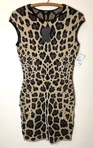RVN Dress Womens L Jacquard Knit Mini Leopard Print USA made NEW MSRP $286 - Picture 1 of 9