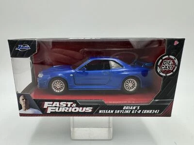 DIE CAST " BRIAN'S NISSAN SKYLINE GT-R (BNR34) " 1/32 FAST & FURIOUS JADA - Immagine 1 di 2