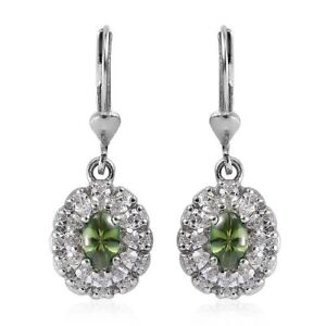 LUSTRO STELLA Spring Green & White Swarovski Zirconia Earrings Platinum Over SS