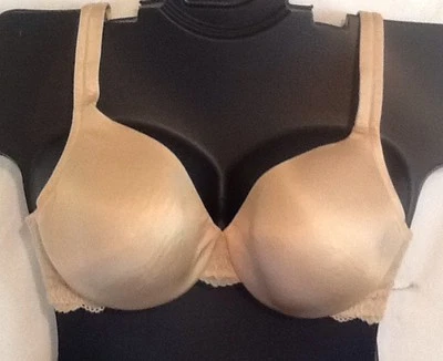 Vintage Satin Full Coverage BEIGE Lace Trim Cacique Lane Bryant Plus Bra New  - Image 1 of 4