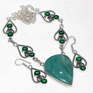 Amazonite Green Topaz Handmade New Edition Necklace Earrings Set 19|1.8" JW