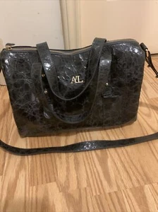 AY Lazzaro Leather Large Shoulder Tote Purse w/ Strap  Dark Blue Made in Italy - Picture 1 of 12