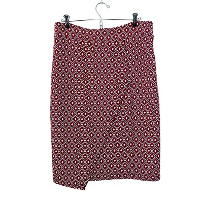 Anthropologie Maeve Wiles Size M Geometric Faux Wrap Pencil Skirt Red Stretch - Image 1 of 4