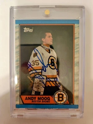 1989 Topps #160 NHL Andy Moog Boston Bruins On-Card AUTO Beckett Authenticated  - Image 1 of 2