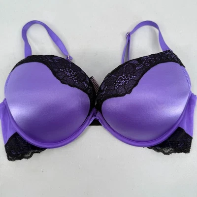 Victoria’s Secret Women’s 36C Bra Bombshell Plunge Push Up Purple Black Lace - Image 1 of 4