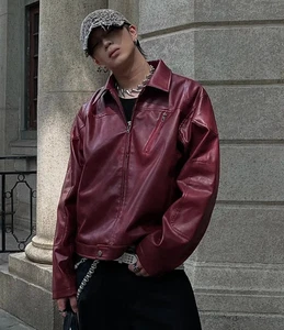 Vintage Leather Jacket Red Soft Genuine Lambskin Leather Oversized Jacket Men's - Picture 1 of 9