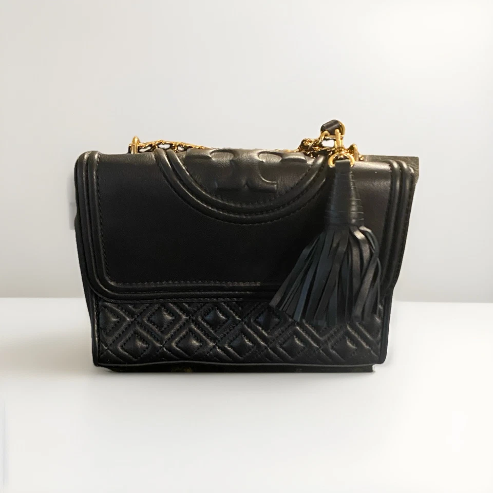Tory Burch Fleming Leather Convertible Shoulder Bag Crossbody Black Quilted - Image 1 of 4