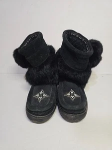 Manitobah Mukluks WP Corto Búho Nieve Mukluk Gamuza Talla L8 / M6 Negro - Imagen 1 de 6