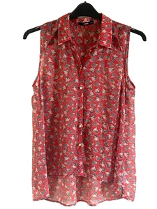 Oasis Bird Print Red Chiffon Sleeveless Blouse Shirt Top Size UK 12 - Bild 1 von 6