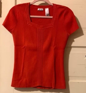 Liz & Co - Orange Fitted Ribbed Cap Sleeve Top Size L - Picture 1 of 3