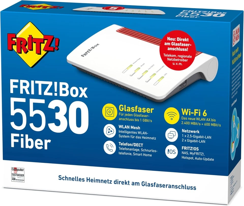 AVM FRITZ!Box 5530 Fiber Glasfasermodem WiFi 6, WLAN AX, Mesh Telefon Router NEU - Bild 1 von 1