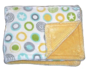 Little Miracles Baby Blanket Circles Stars Grey Aqua Yellow Green 31x44" - Picture 1 of 2