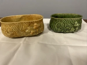 2 Vintage Pinsel McCoy grün Keramik Übertöpfe 3-D Pilz Design siehe Bilder - Bild 1 von 13