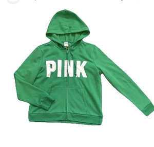 Neu Victoria’s Secret Pink Hoodie mit durchgehendem Reißverschluss (L) Sweatshirt großes Logo grün neu mit Etikett - Bild 1 von 3
