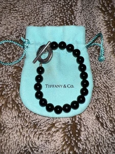 Tiffany & Co Bracelet Black Onyx Beads 925  Sterling Silver Toggle  Closure 7” - Picture 1 of 5