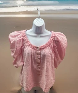 The Shirt by Rochelle Behrens Top Mujer Pequeño Seersucker Rayas Rosa Sin Gape - Imagen 1 de 19