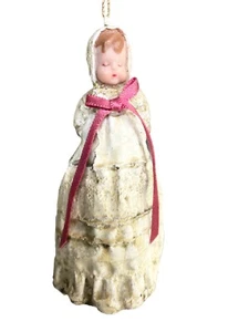 Decorazione natalizia vintage bambina battesimo Midwest 4" capelli castani - Foto 1 di 8