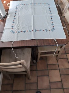 Vintage Cross Stitch Embroidered Card Table Cover With Ties 30x35 - Picture 1 of 4