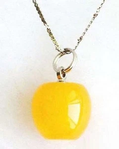 Pretty Yellow Jade White Gold Plated Apple Pendant Chain Necklace - Picture 1 of 4