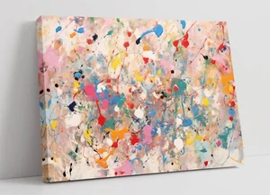 POLLOCK x MONET STYLE ABSTRACT PAINTING -FRAMED CANVAS WALL ART PICTURE PRINT - Picture 1 of 2