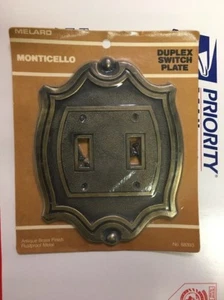 ⭐️ANTIQUE BRASS 2 SWITCHES PLATE MONTICELLO VINTAGE, NEW item in package  - Picture 1 of 3