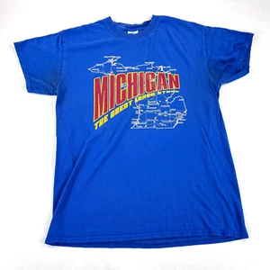 VTG 90s Y2K Michigan "The Great Lakes State" Map T-Shirt Medium Soft Upper - Picture 1 of 8