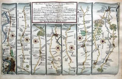 LONDRES A BRISTOL MARLBOROUGH POR JOHN OGILBY REDUCIDO POR THOMAS GARDNER c1719 Foto 1 de 4