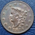 1816+Coronet+Head+Large+Cent+1c+Copper+Coin+High+Grade+AU+-+UNC+%2371350