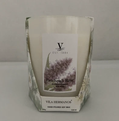 NEW VILA HERMANOS PATCHOULI ROSE Scented Soy Wax Candle 11.64 oz. Ivory SPAIN - Image 1 of 4