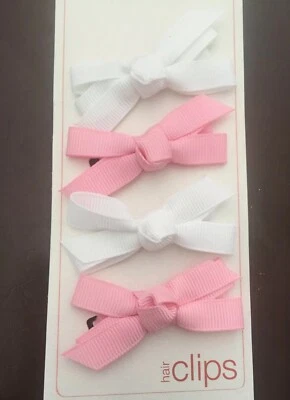 New Infant Girl Set Of Four Pink & White Barret Bows - Image 1 of 3
