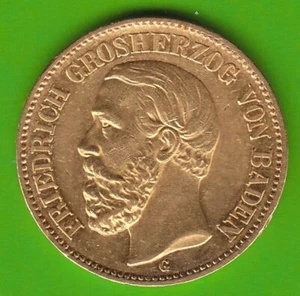 Coin Gold baden 20 Mark 1873 IN XF Margin Error nswleipzig - Picture 1 of 3