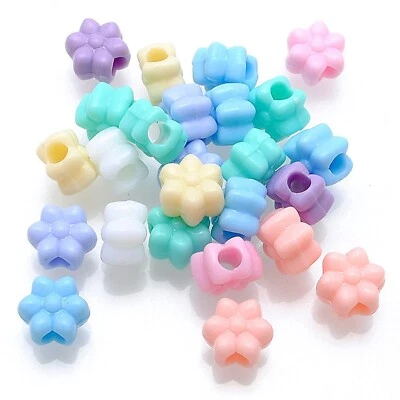 100 Mixed Pastel Color Acrylic Flower Pony Beads 12mm Kids Craft Kandi Bracelet - Image 1 of 4