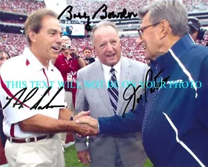 FOTO FIRMADA BOBBY BOWDEN JOE PATERNO & NICK SABAN 8X10 RP FSU ALABAMA - Imagen 1 de 1