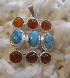 REDUCED Lovely Women of All Ages New Pendant with Faux Turquoise & Amber Stones - Picture 1 of 3