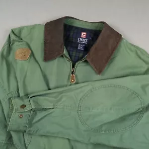 Chaps Ralph Lauren Green Bomber Jacket Men's Large Full Zip Leather Collar Patch - Picture 1 of 17
