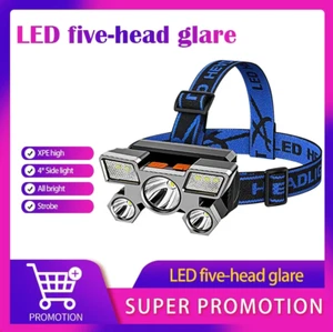 Led Five Head Headlight Strong Light Super Bright Rechargeable Fishing Lamp Long - Imagen 1 de 3