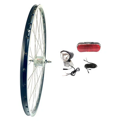 28 Zoll Vorderrad Shimano Nabendynamo Alu Hohlkammer NIRO + LED-Beleuchtung-Set  - Bild 1 von 4