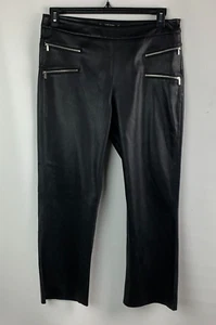 Zara Basic Pants Black Faux Leather Side Zip Silver Design Zip Size L NEW - Picture 1 of 9