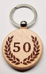 Personalised Round Keyring anniversary fob tag Handmade Wooden Laser Engraved - Picture 1 of 3