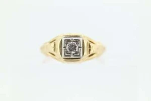 Art Deco Diamond Solitaire Ring. 14k Gold Old European Cut diamond floral Ring - Picture 1 of 6