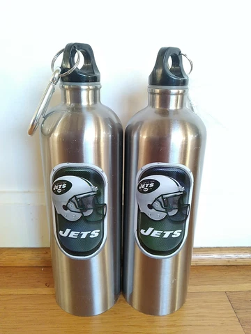 NEW YORK JETS NFL HELMET LOGO STAINLESS STEEL SPORTS BOTTLES- (2) LOT C Cover