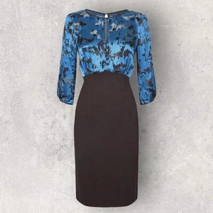 Jaeger Womens Blue, Black Floral Silk Mix Devore Occasion Dress UK 6 RRP £185 - Picture 1 of 3
